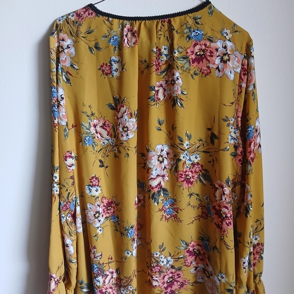 Zac & Rachel Women's Size XL Floral Keyhole Long Sleeve Yellow Multi Blouse - Picture 7 of 10